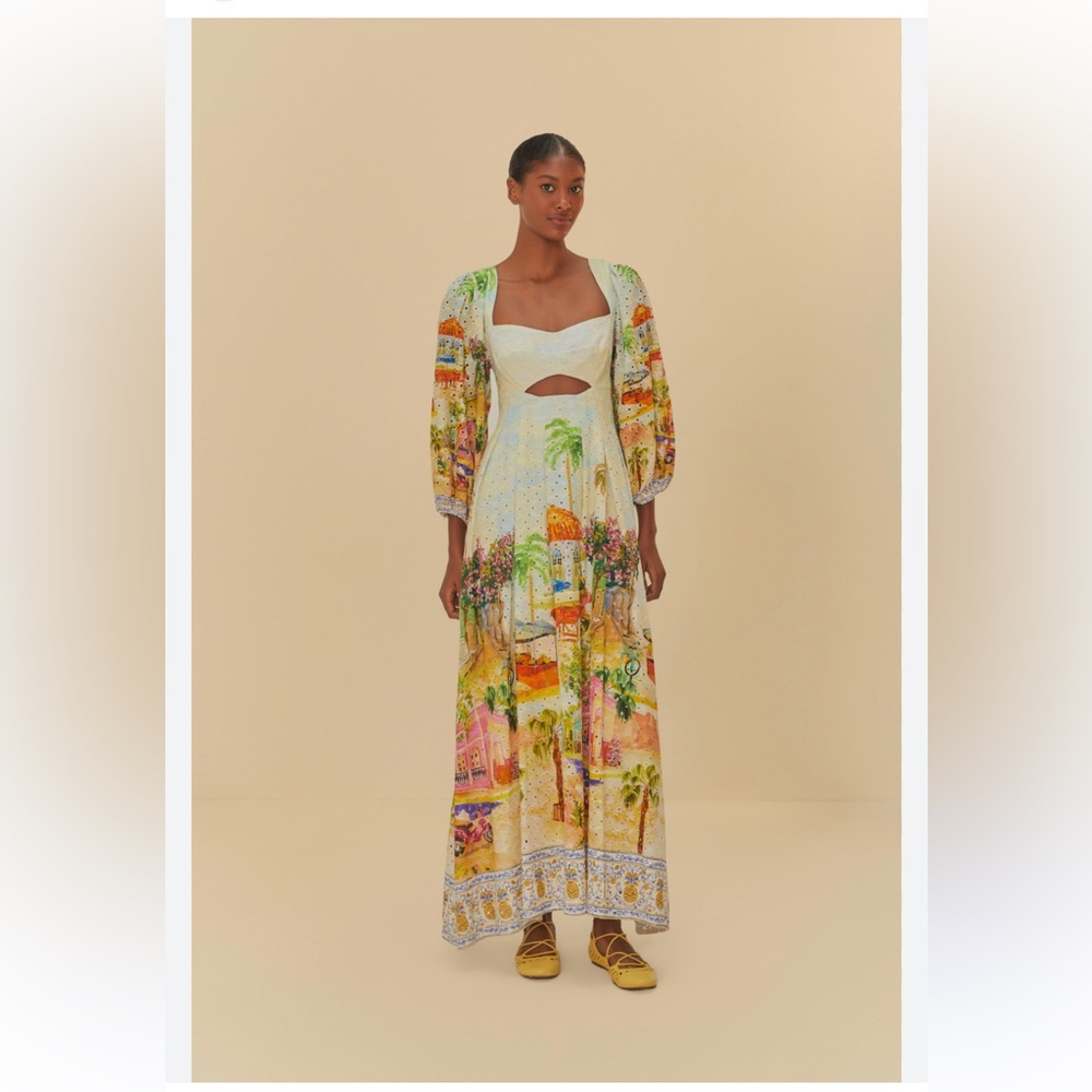 Tropical Print eyelet Maxi Dress with Cutout from Farm Rio Brazil - Picture 1 of 9